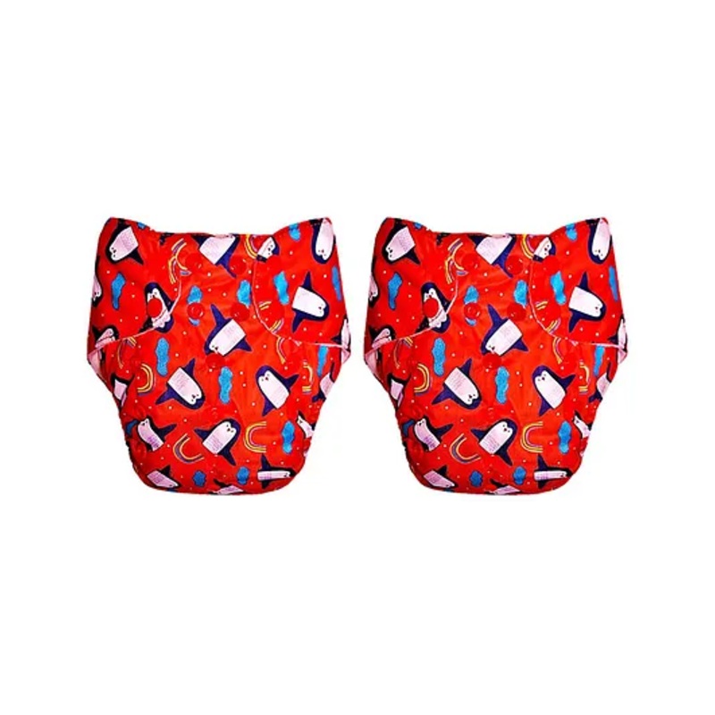 Dumbledo Cloth Diaper Free Size Leak Proof Eco-Friendly Reusable Adjustable Quick Dry Unisex Without Insert Pack of 2 – Red