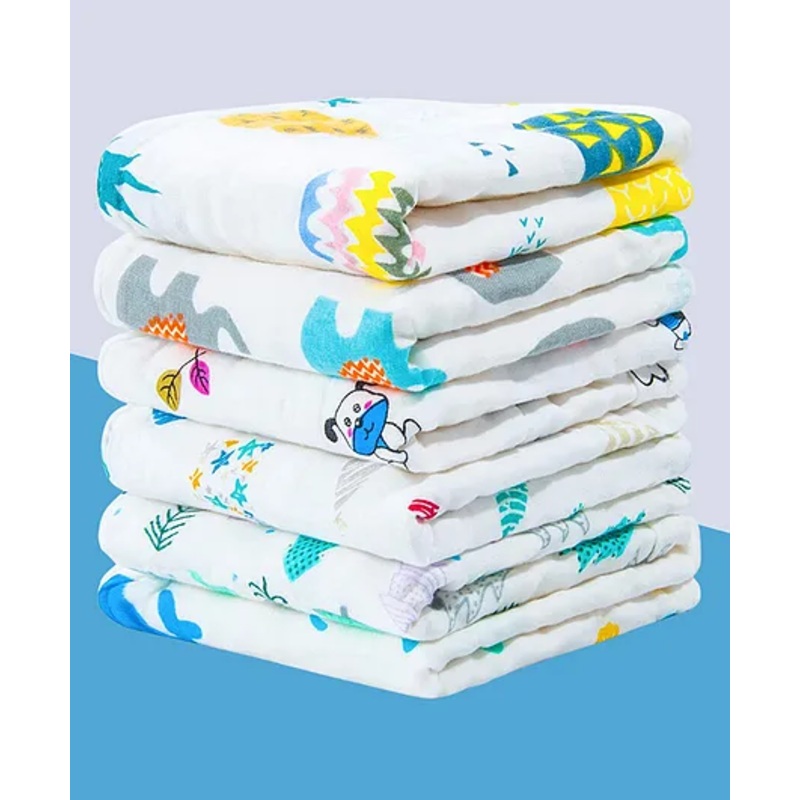 Elementary Reusable Muslin Cotton Square Nappy Set Large Pack of 4 -Multicolor (Assorted Designs)