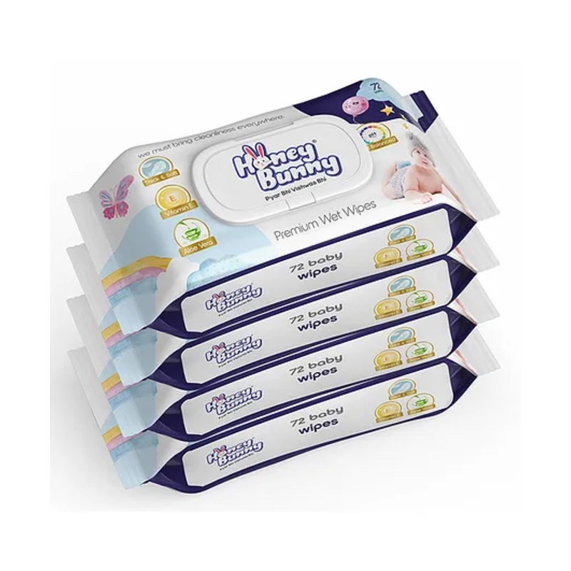 Honey Bunny Premium Wet wipes with aloe vera & Vitamin E (288 Wipes)Pack of 4 (288 Wipes)