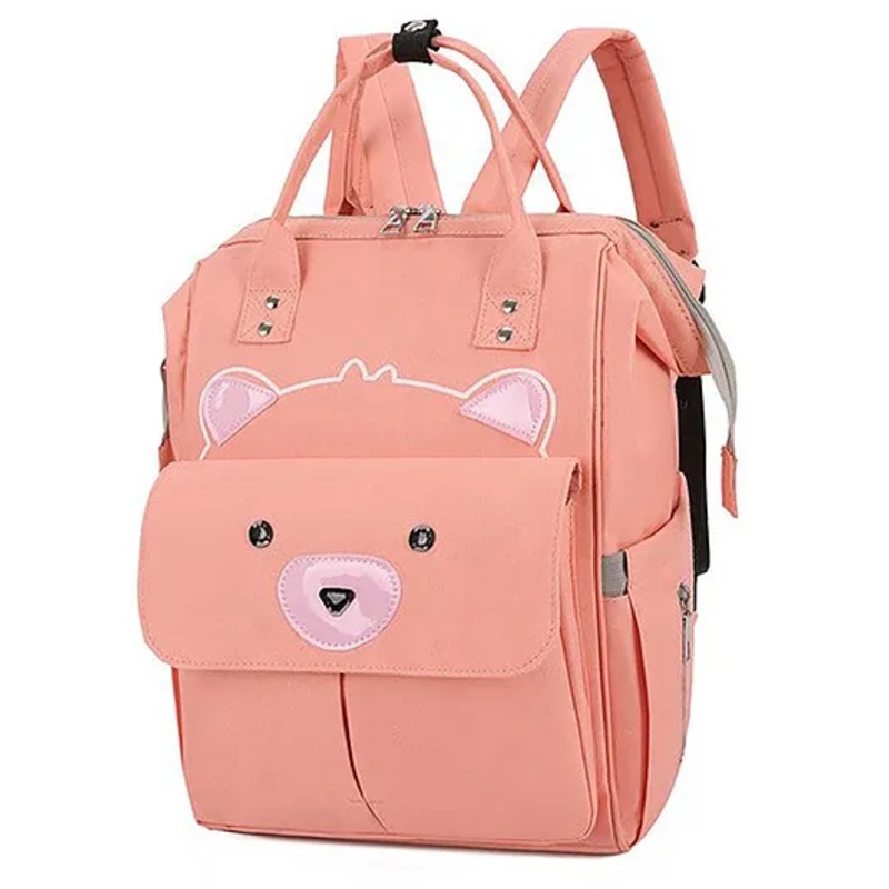 House of Quirk Bear Print Baby Diaper Bag Maternity Backpack for Mom & Dad with Insulated Pockets Teddy Pink
