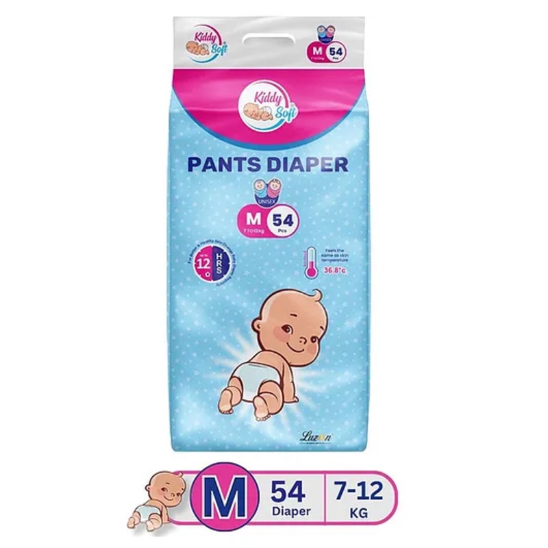 KiddySoft Baby Diaper Pants | Super Absorbent with Criss Cross Layer | Up to 12 Hours Protection | Softest Top Sheet | Comfortable Fit | Medium (7-12 KG) | Pack of 1 (32 Diapers )