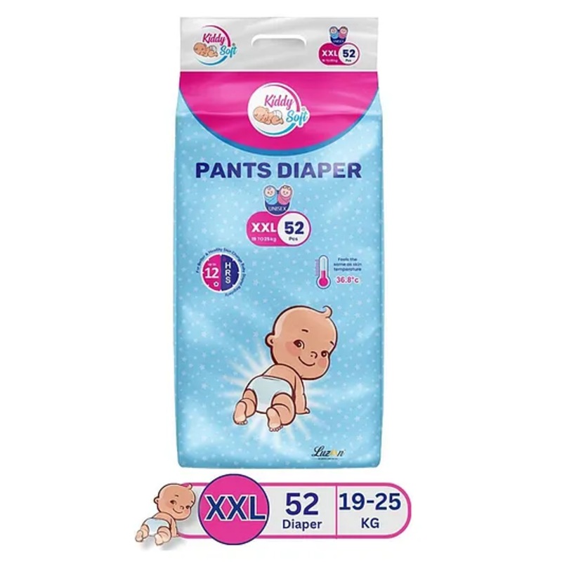 KiddySoft Baby Diaper Pants | Super Absorbent with Criss Cross Layer | Up to 12 Hours Protection | Softest Top Sheet | Comfortable Fit | XXL (19-25 KG) | Pack of 1 (52 Diapers )