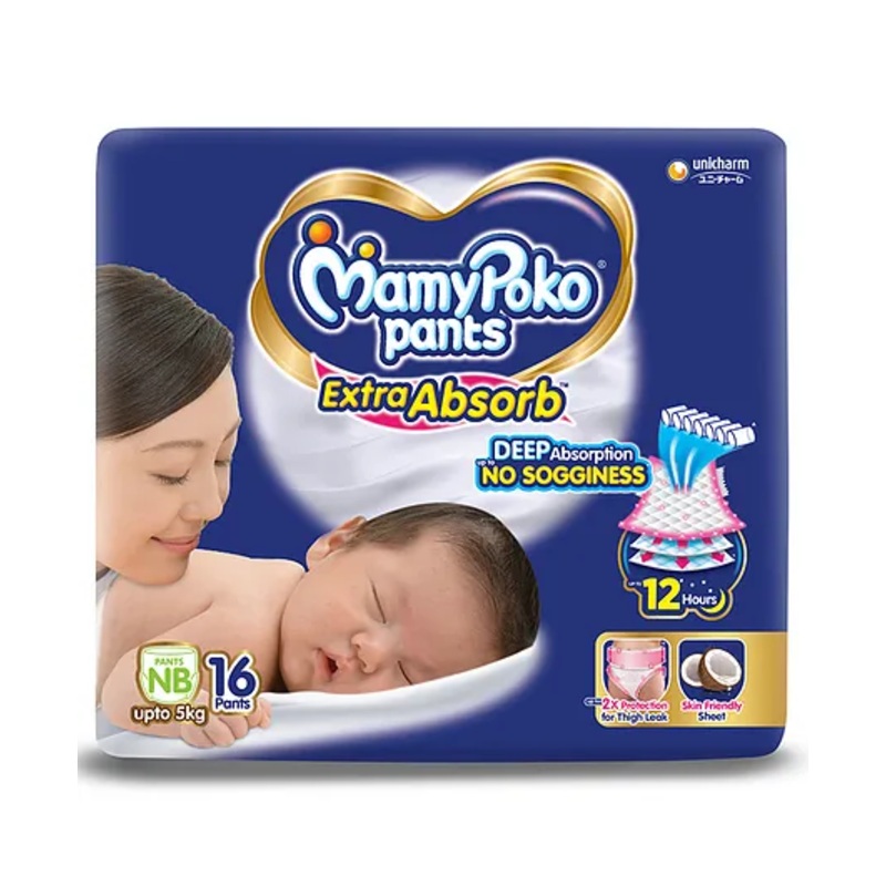 MamyPoko Extra Absorb Pants Style Diapers New Born – Pack of 16
