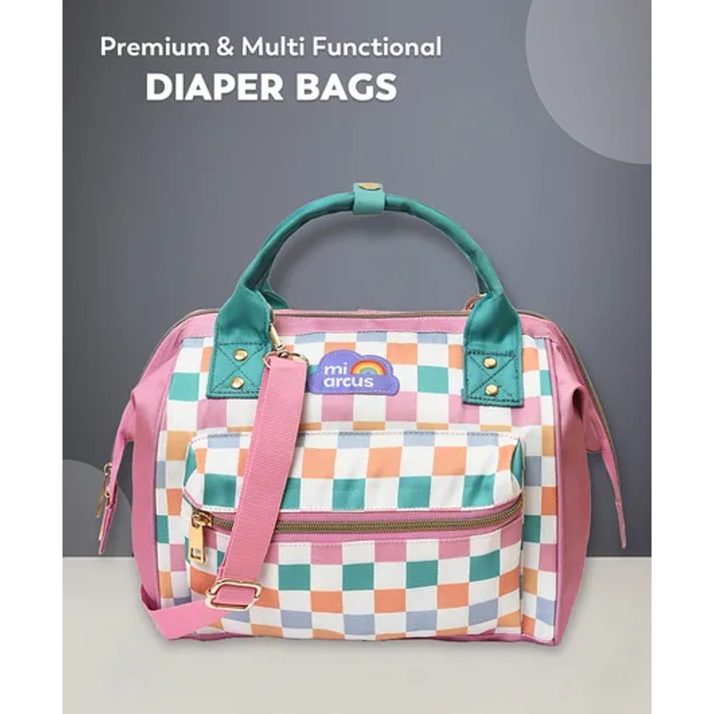 Mi Arcus 2-in-1 Printed Maternity Diaper Bag with Zip Closure, Convertible Handbag & Backpack, Includes Diaper Changing Sheet for Travel- Dark Pink