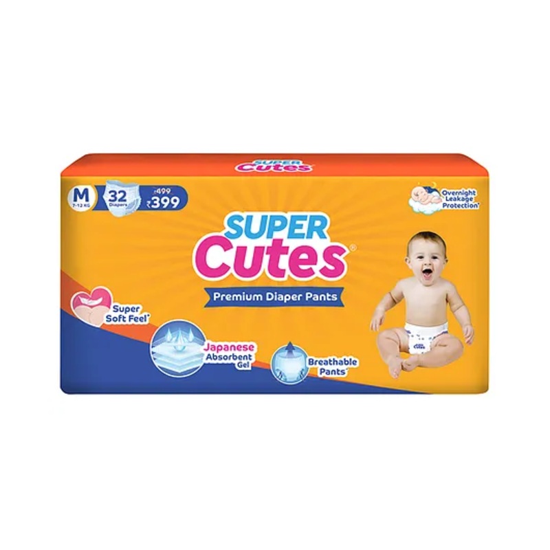Super Cute’s Premium Baby Diapers Medium Size Super Soft and Rash Free Diapers with Overnight Leakage Protection – 34 Pieces