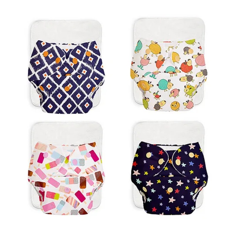 SuperBottoms BASIC Reusable Cloth Diaper for babies 3 Months – 3 Years | Freesize Adjustable, Washable and Reusable Cloth Diaper for babies | Shell with insert | Pack of 4