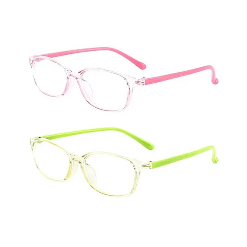 SYGA Pack of 2 Kids Anti-Blue Light Blocking Lightweight Retro Round Glasses for Age 6 to 12 Years old (Pink & Green)