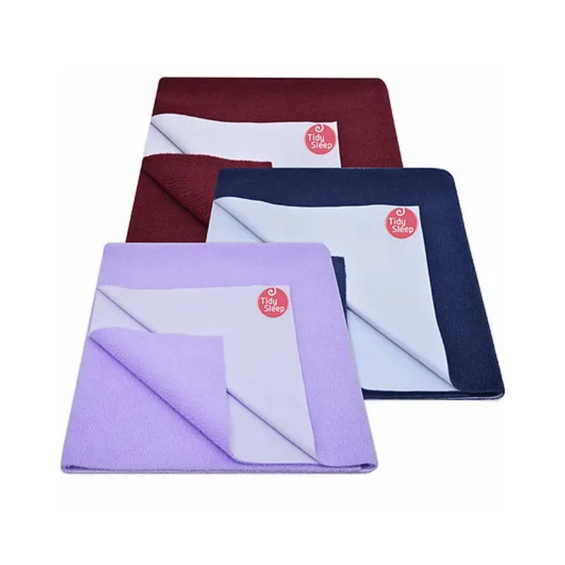 TIDY SLEEP Ultra Absorbent Baby Dry Sheets & Bed Protector Medium Pack of 3 – Maroon Lilac Navy Blue