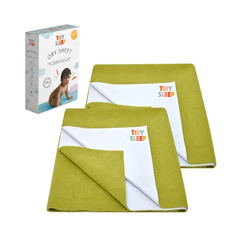 TIDY SLEEP Waterproof Baby Bed Protector Dry Sheet For New Born Babies- Babies Olive  Pack of 2 (Small)