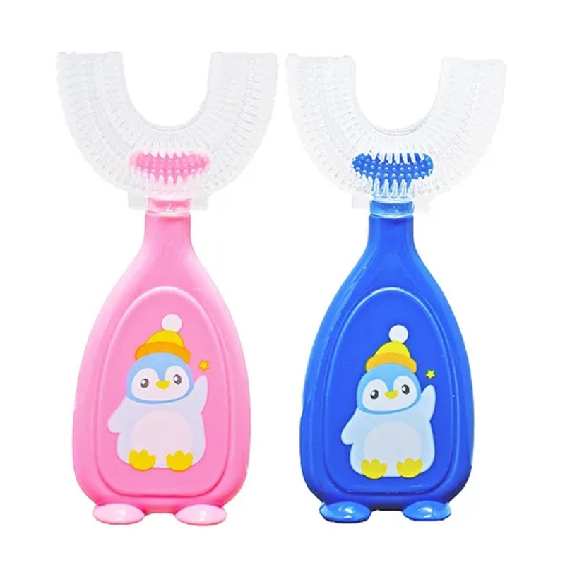 TOYPENTER U-Shaped Toothbrush for Baby | 360 Oral Teeth Cleaning Tools | Infants Toothbrush with Food Grade Silicone Head | Manual Toothbrush For new Born Baby (Pack of 2) (Blue & Pink)