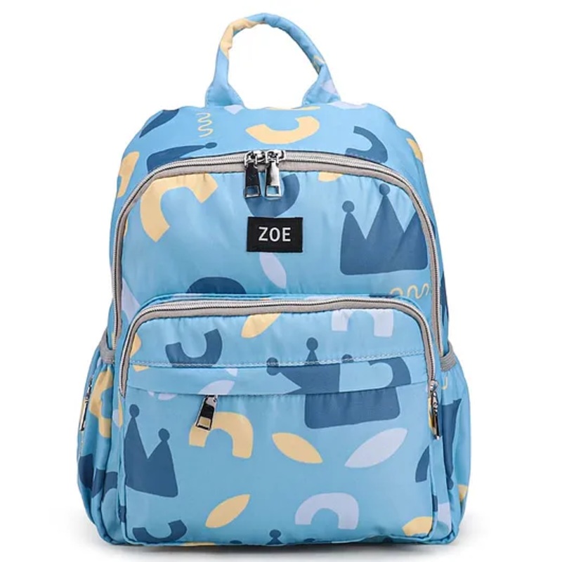 Zoe Multipurpose Printed Diaper Backpack-Blue