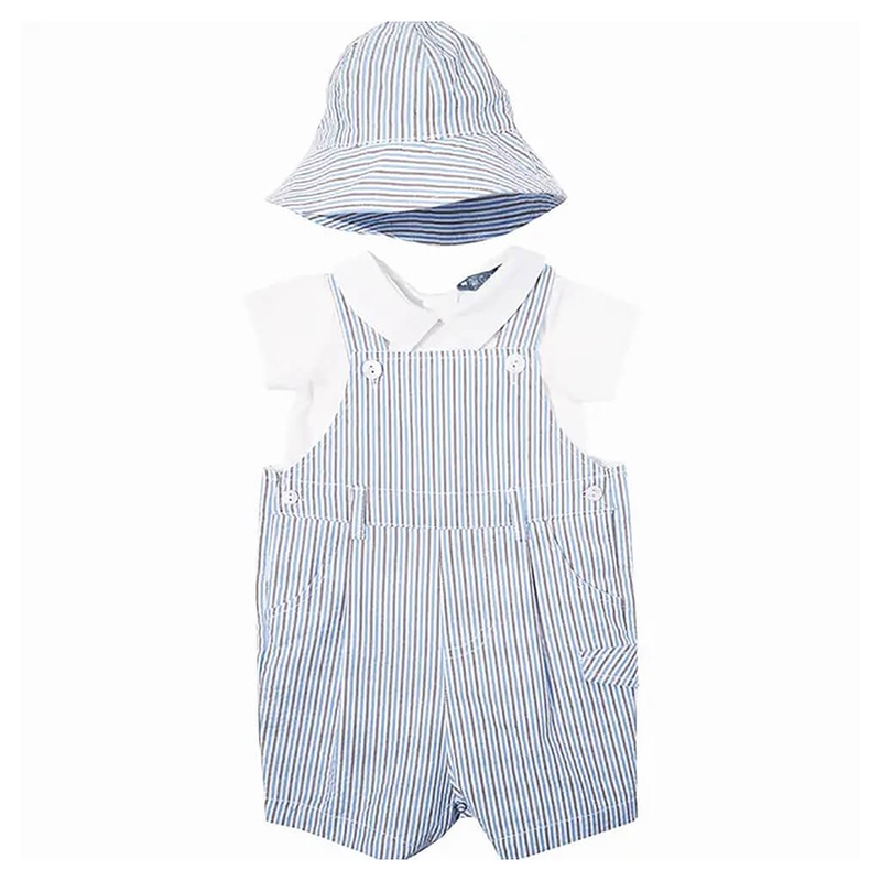 Blue Seersucker Overalls Set