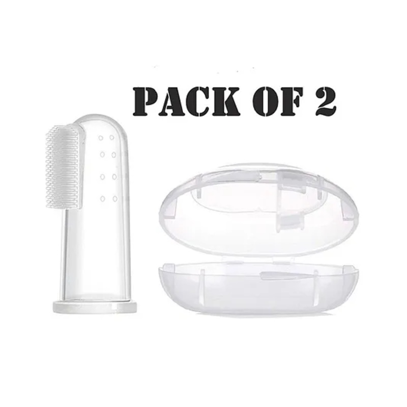 Enorme Baby Silicone Finger Toothbrush with the case for Easy Cleaning Massaging Soothing Gums and Oral Hygiene Pack of 2 – White