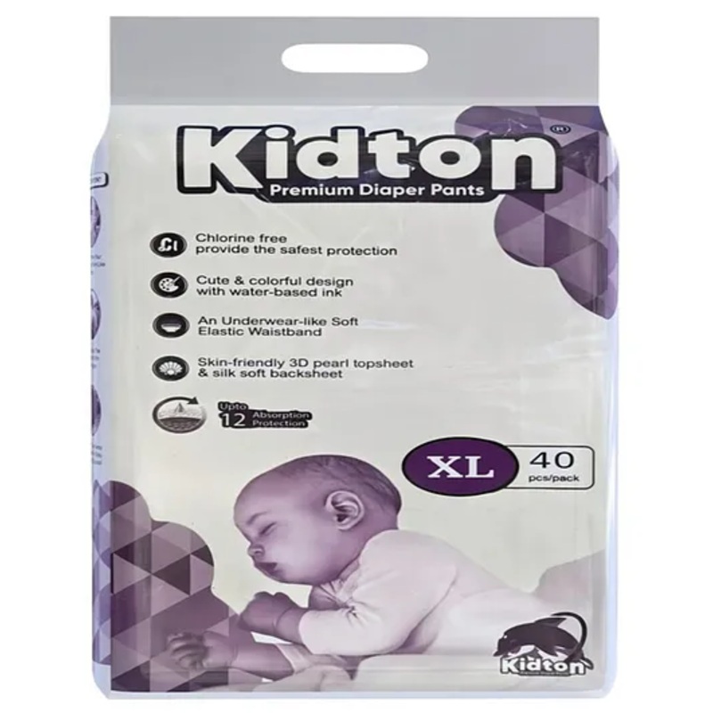 KIDTON Diapers Pants, Extra LARGE (XL), 40 Count, 12-17 Kg, 12 hrs Absorption and Cottony Soft Material Baby Diaper Pants