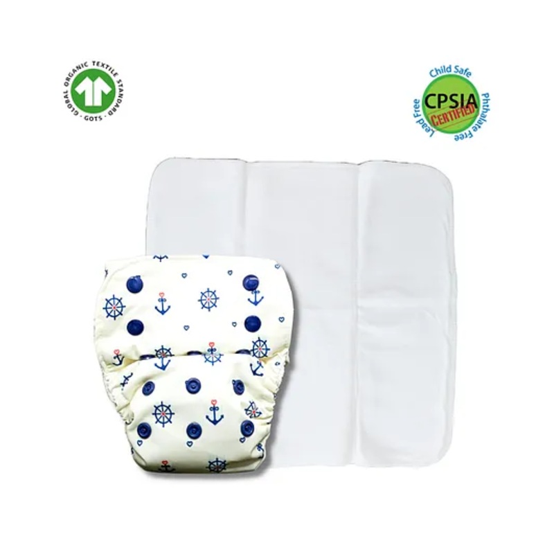 Kindermum Anchor Lite Cloth Diaper With Quick Dry Organic Cotton Insert – White