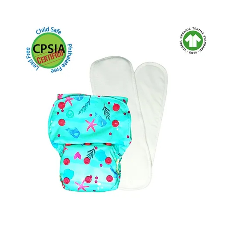 Kindermum SeaShore Nano AIO Cloth Diaper with 2 organic cloth insert- Multicolor