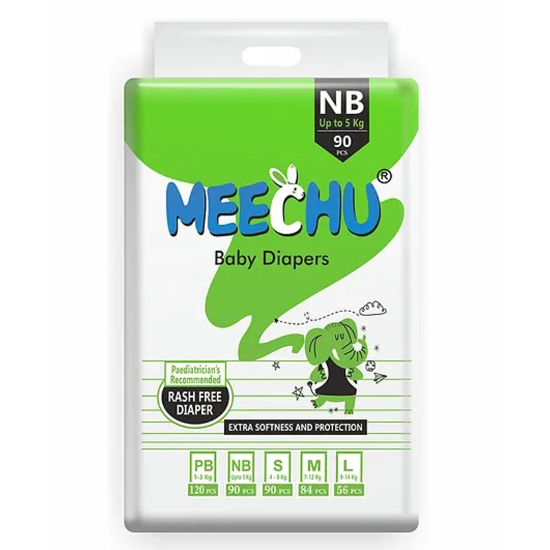 Meechu Baby Tape Style Diapers Super Saver Jumbo Pack New Born- 90 Pieces