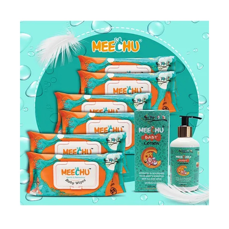 Meechu Baby Wipes Pack of 6 72 Pieces Each With One Baby Lotion Bottle Free – 200 ml