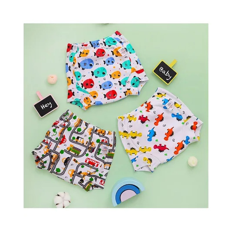 SuperBottoms Padded Underwear with Vehicle & Dinosaurs Print Pack of 3 – White