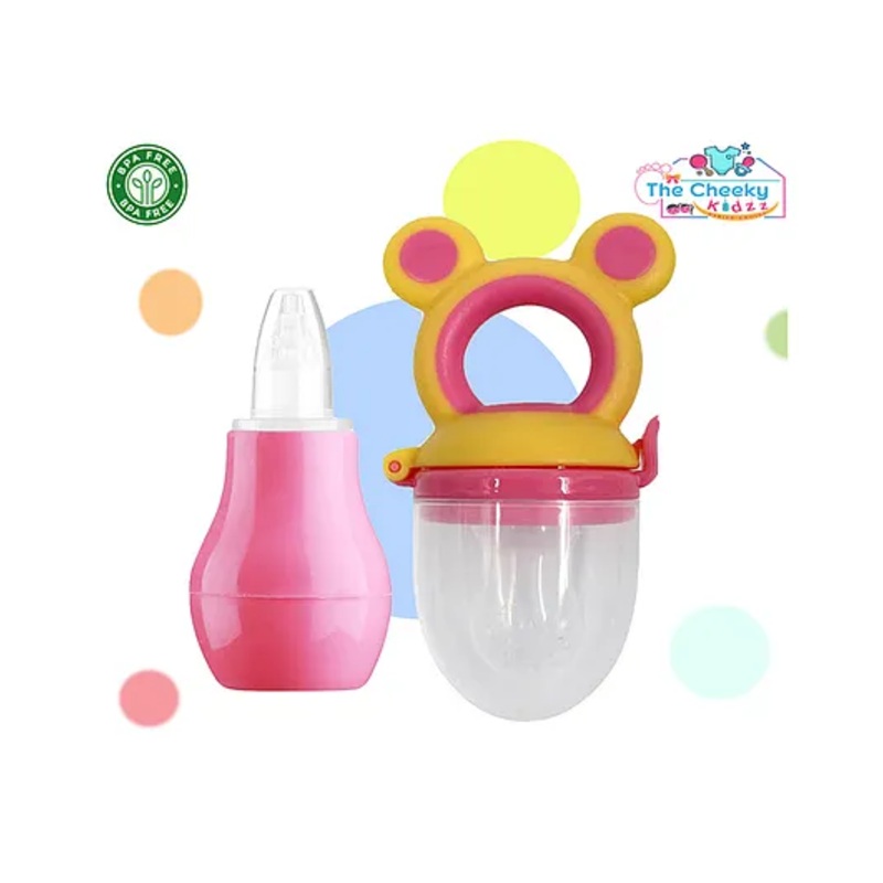 The Cheeky Kidzz Baby Nasal Nose Aspirator Vacuum Nose Suction Sucker Cleaning  Pump Tool With Fresh Fruit Vegetable Food Nibbler Teether BPA Free (MULTI-COLOUR)