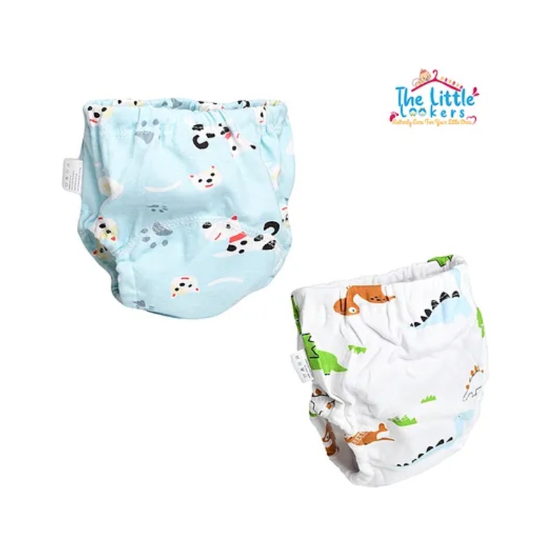 THE LITTLE LOOKERS Potty Training Pants for Babies I Reusable & Waterproof Pull up Underwear | Cloth Diaper for Babies-Blue & White Dino – Large(2 Years – 3 Years) (Pack of 2)