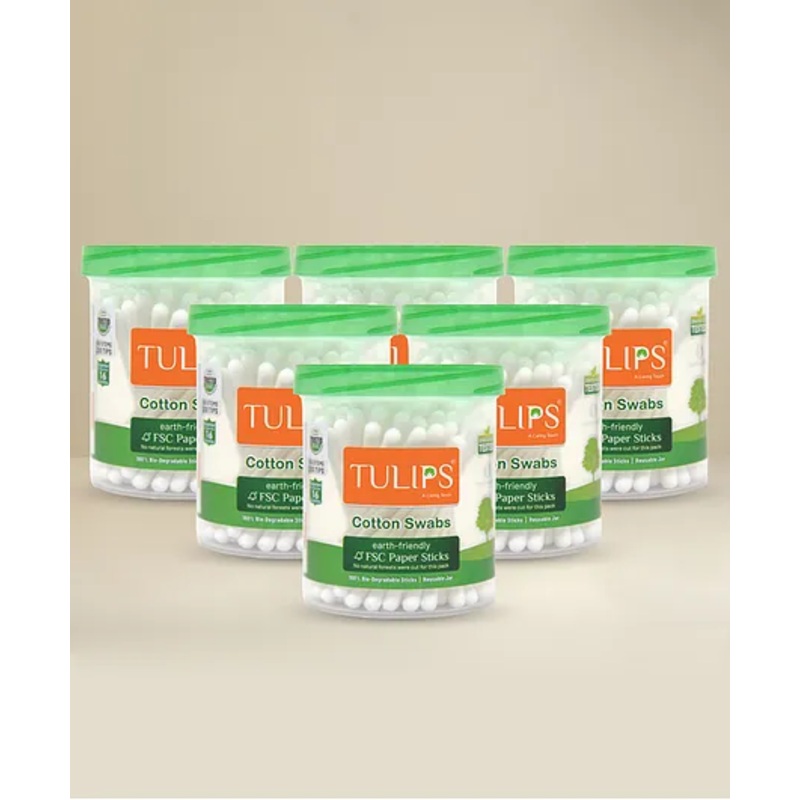 Tulips Biodegradable Cotton Buds Swabs Pack of 6 – 100 Pieces Each