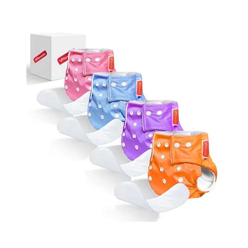 VParents Solid Washable Baby Cloth Diaper Reusable Adjustable Size Waterproof Pocket Cloth Diaper Nappie (With Insert) (Pack of 4)