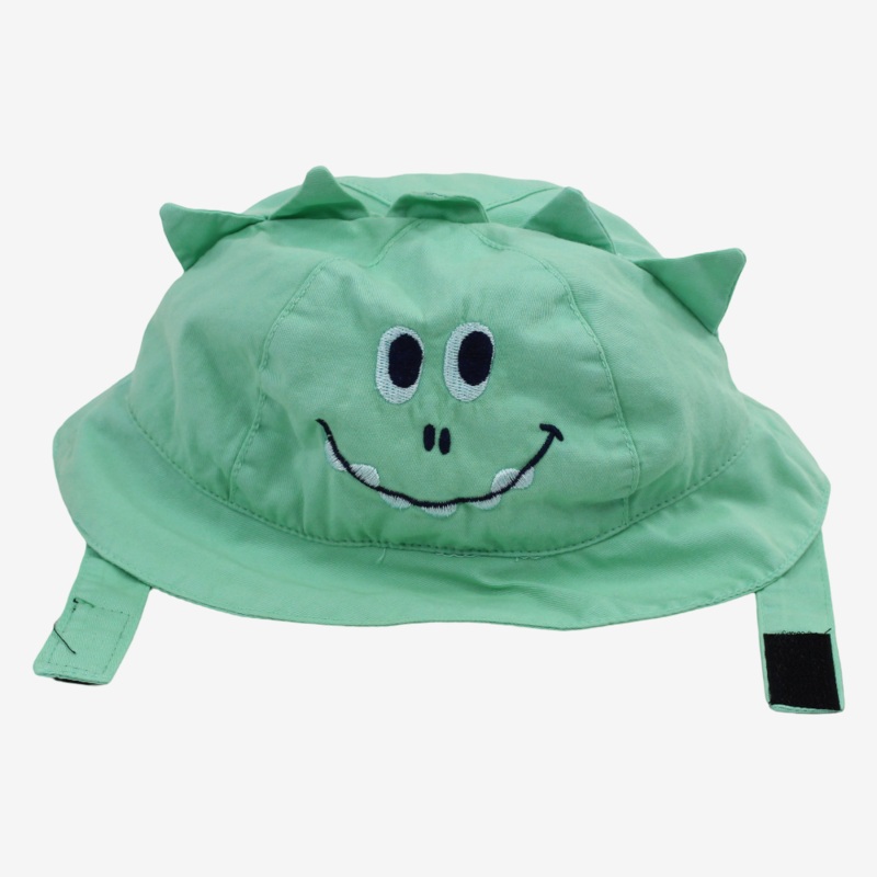 Baby Boys Cotton Hat  Green with Smiling Monster Design