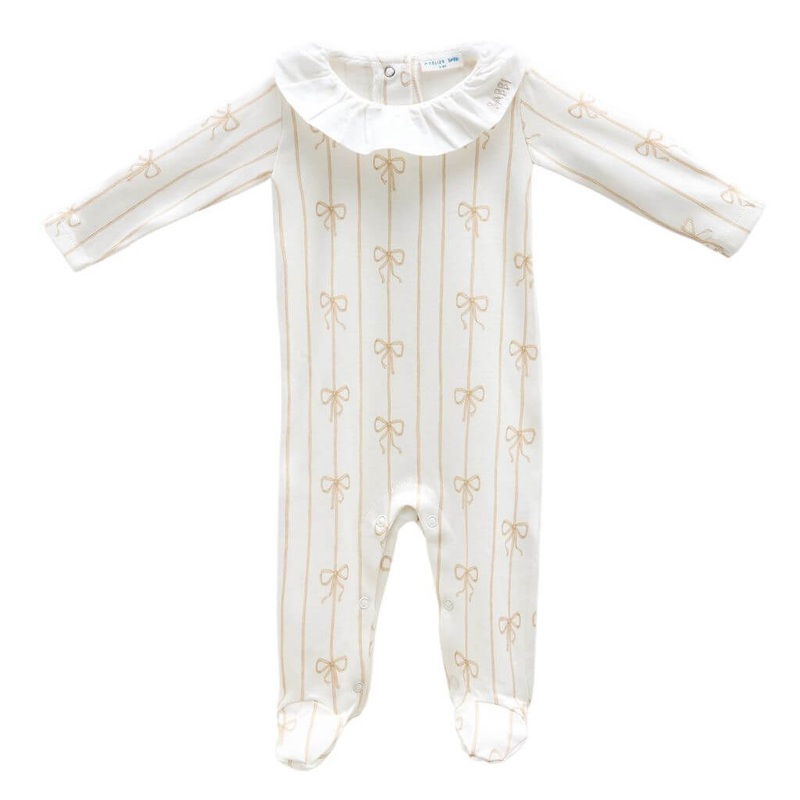 Baby Footie Ribbon Beige