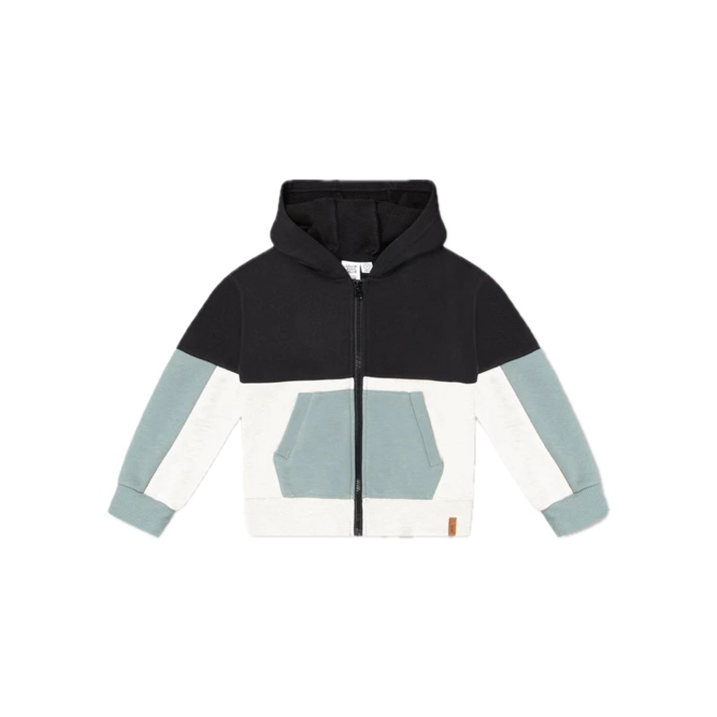 Deux Par Deux French Terry Color Block Zip Sweatshirt