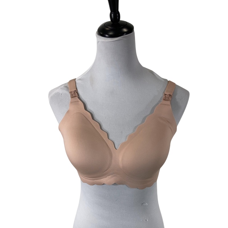 Momcozy Jelly Strip Seamless Floral Push up Nursing Bra, Large, Oyster Pink