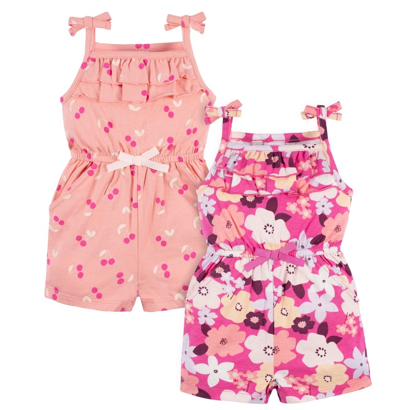 2-Pack Baby Girls Cherry Blossom Tank Rompers