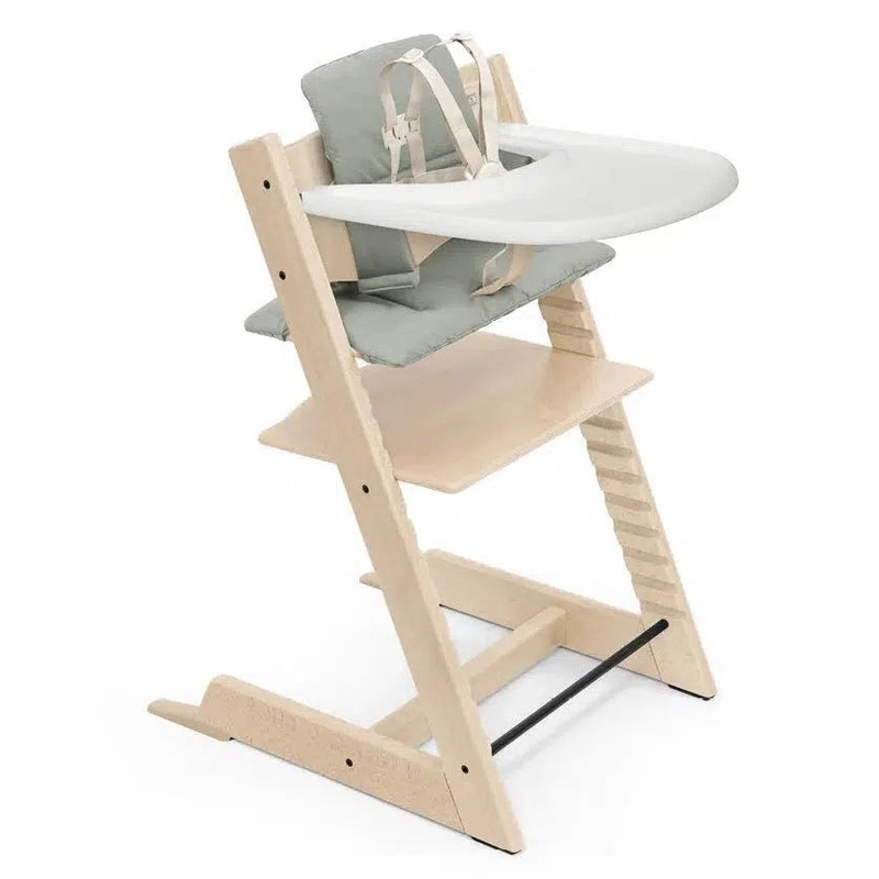 Stokke – Tripp Trapp High Chair + Cushion + Tray – Natural with Glacier Green