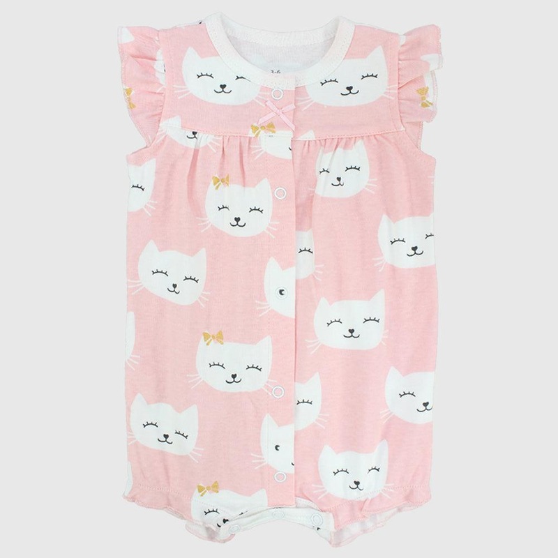 Sleepy Kitty Ruffled Shoulders Romper