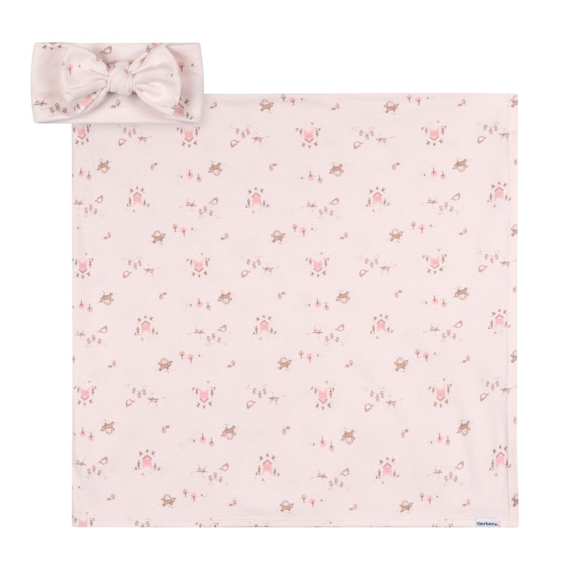 2-Piece Baby Girls Garden Swaddle and Headband Set