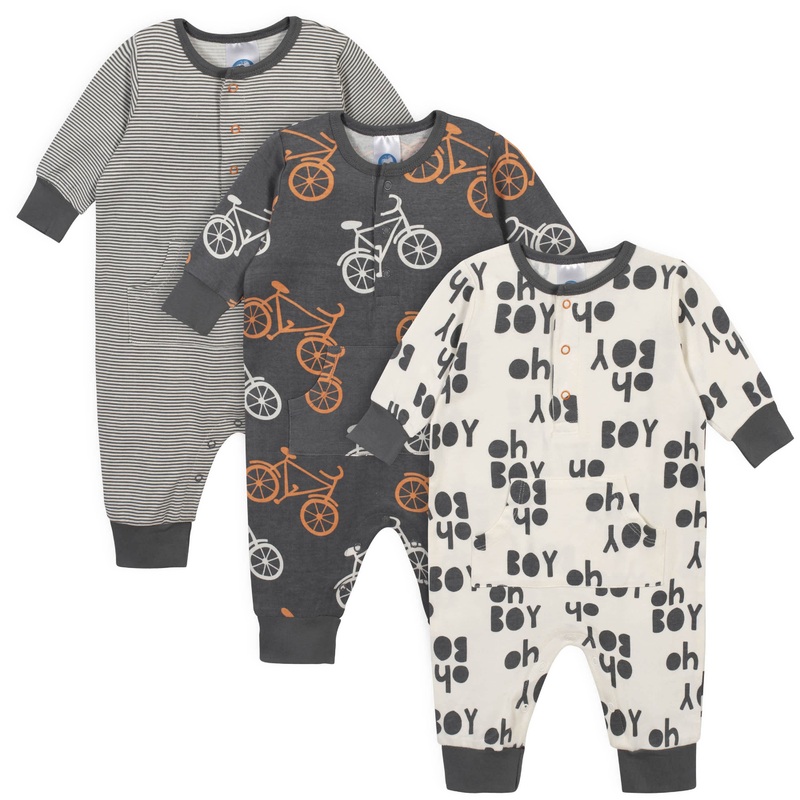 3-Piece Baby Boys Comfy Stretch Bicycle Coverall Set