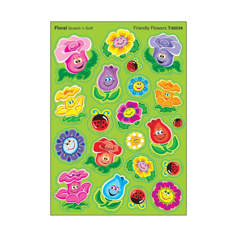 Friendly Flowers, Floral scent Scratch ‘n Sniff Stinky Stickers  Mixed Shapes