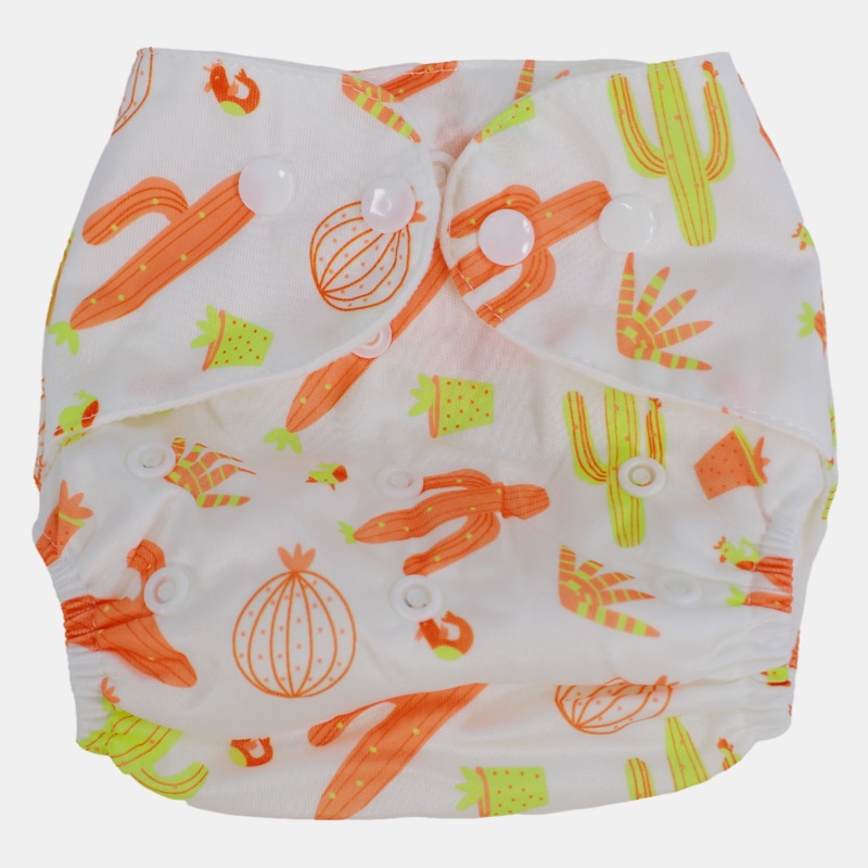 Unisex Baby Reusable Diaper  White with Cactus Design