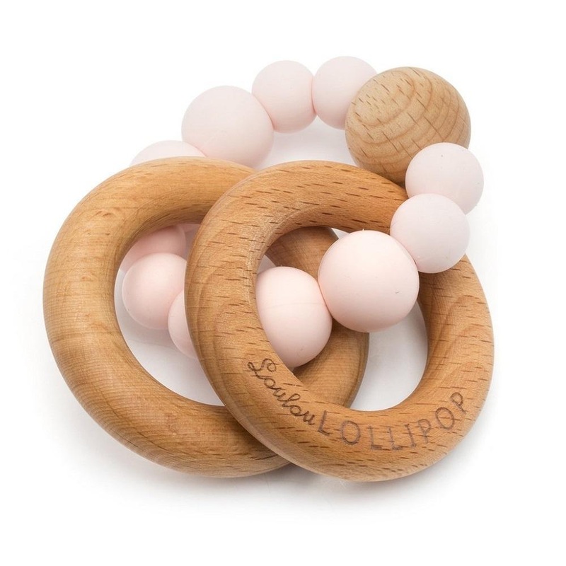 LouLou LOLLIPOP Bubble Silicone & Wood Teether (Pink Quartz)