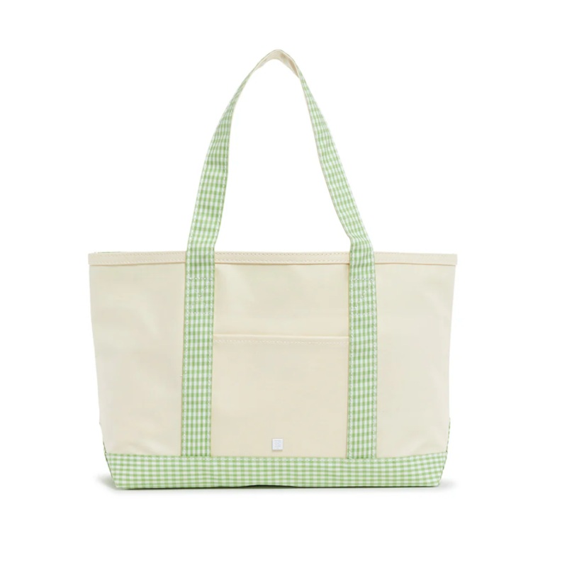 Medium Tote, Gingham Leaf Green Trim