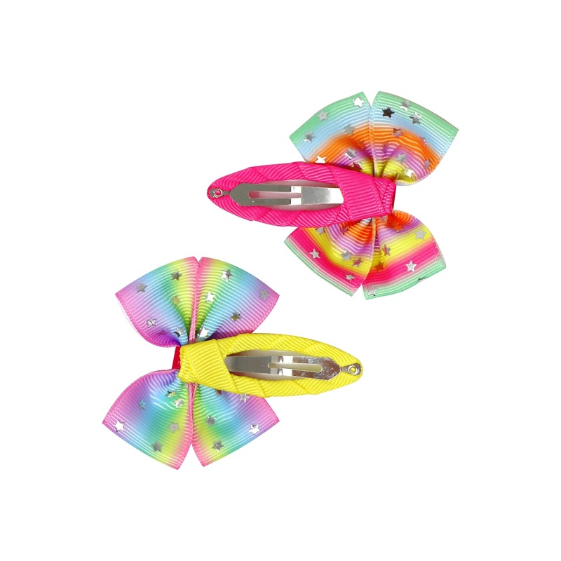 Pink Poppy Hair Clip Rainbow and Star Bow