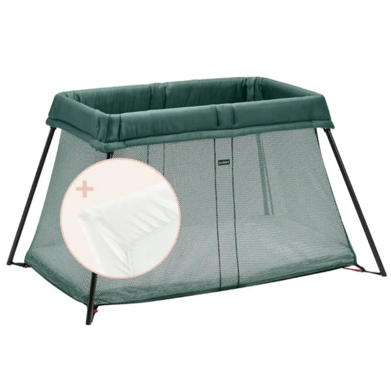 Baby Bjorn Play Yard Light Bundle with Fitted Sheet (Dark Green)