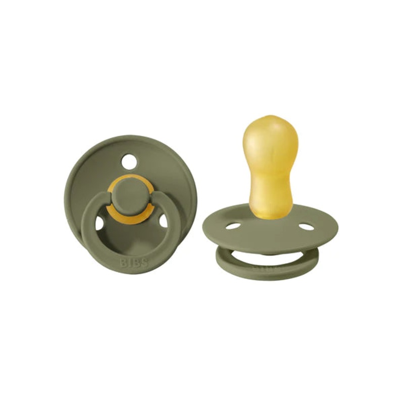 BIBS Colour Round Latex Pacifier 2-Pack (Olive)