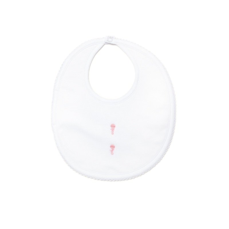 Baby Bib, 2 Pink Embroidered Rattles