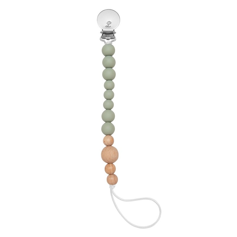LouLou LOLLIPOP Colour Block Silicone & Wood Pacifier Clip (Sage)