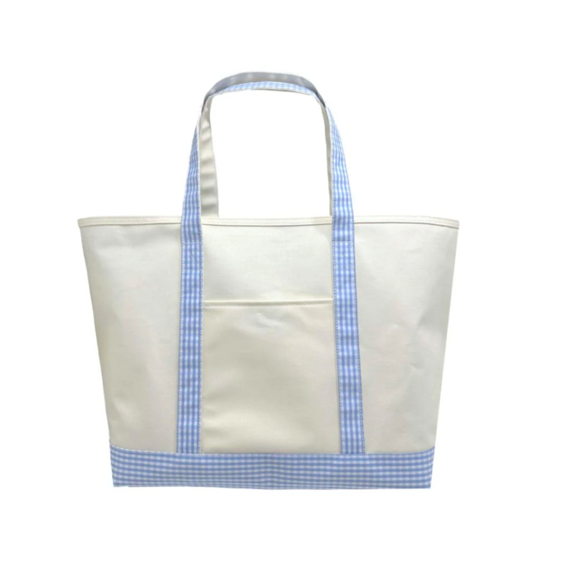 Maxi Tote, Coated Canvas Large Natural With Gingham Sky