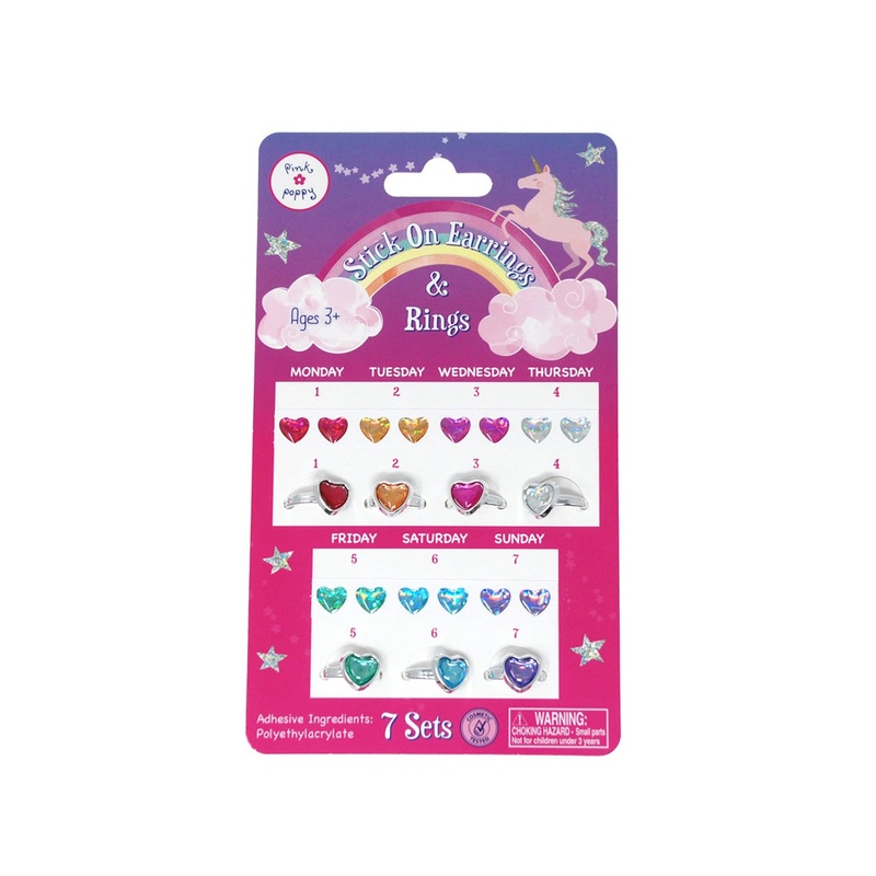 Pink Poppy 7 Day Stick On Earrings & Ring Set