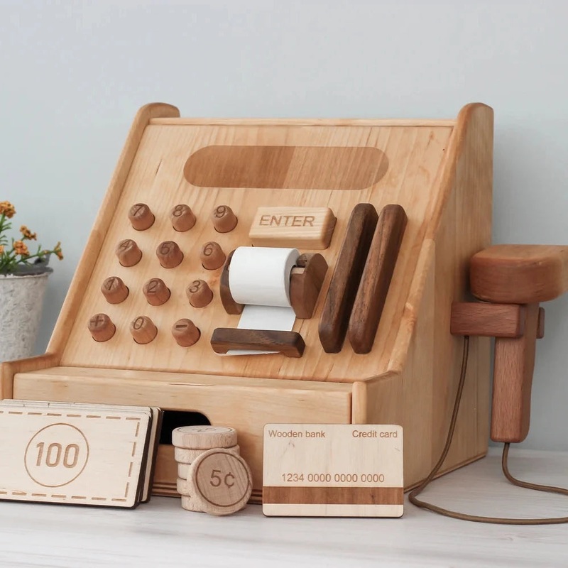 Wooden Cash Register Set