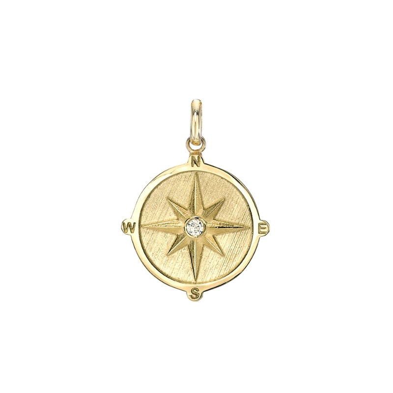 14k Gold Diamond Compass Medallion Pendant 14K Yellow Gold