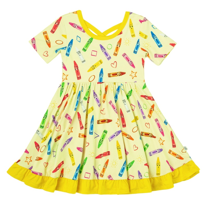Crayon Crew | Toddler & Girls Bamboo Ruffle Twirl Dress 2T